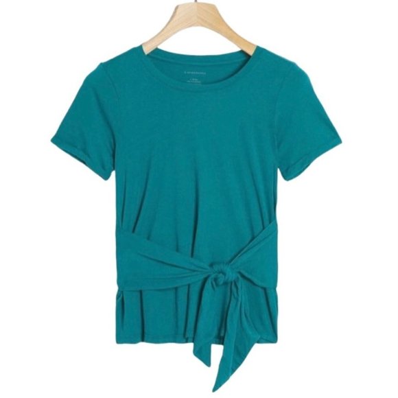 NWT Anthropologie Rosamund Tie-Front Tee Short Sleeve TShirt Top Blue Teal Sz XS - Picture 1 of 12